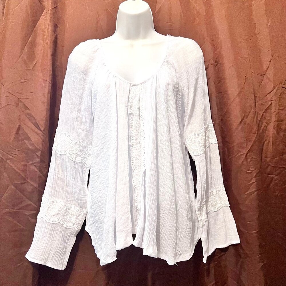 XOXO-Women's Long Sleeve Embroidered Thin Boho/Hippie Blouse-Criss Cross Back-S
